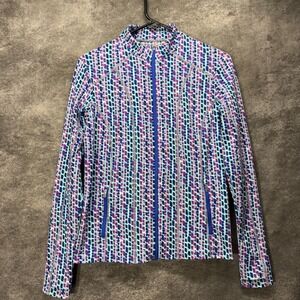 Coolibar Malawi Swim Jacket Women's S Purple Blue UPF 50+ Geometric Print Zip